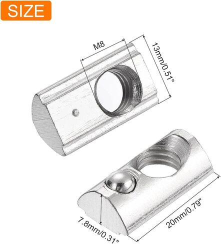 uxcell 12Pcs M8 T Spring Nut Fastener Carbon Steel Nickel Plated Half Round Roll in Spring T Slot Nut for T-Slot Aluminum Profile 3D Printer, CNC Router 4040 Series in Saudi Arabia