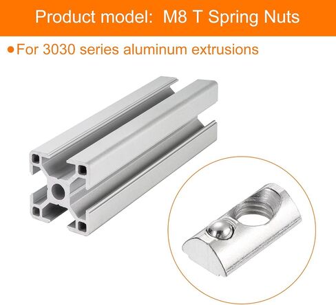 uxcell 12Pcs M8 T Spring Nut Fastener Carbon Steel Nickel Plated Half Round Roll in Spring T Slot Nut for T-Slot Aluminum Profile 3D Printer, CNC Router 4040 Series in Saudi Arabia