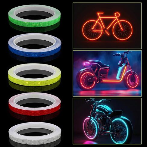 Mozeat Lens Safety Reflective Warning Stickers, 5 Rolls Reflective Tape Waterproof Bicycle Reflectors Motorcycle Rim Tape Reflective Sticker for Bike, Bicycle, Helmet, Motorcycle Decoration in Saudi Arabia