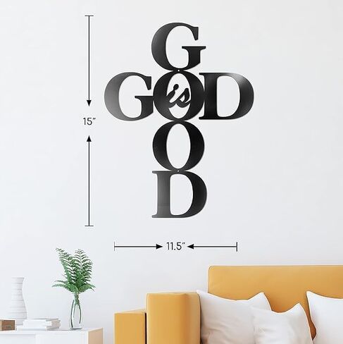 SantaFanta God is Good Metal Signs Decor، ذهبي معدني صليب God is Good Sign جدار ديكور ديني مطبخ ديكور جدار صلبان لديكور المنزل 15 بوصة × 11.5 بوصة (أسود) in Saudi Arabia