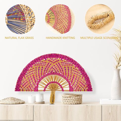 Moiyobpm Boho Wall Decor Handmade Nature Woven Braided Fan Hang Wall Sculpture Bohemian Wall Art Hanging Decor for Living Room Bedroom Home Office Minimalist Decoration(Colorful) in Saudi Arabia