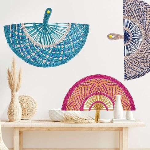 Moiyobpm Boho Wall Decor Handmade Nature Woven Braided Fan Hang Wall Sculpture Bohemian Wall Art Hanging Decor for Living Room Bedroom Home Office Minimalist Decoration(Colorful) in Saudi Arabia
