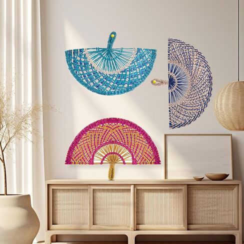 Moiyobpm Boho Wall Decor Handmade Nature Woven Braided Fan Hang Wall Sculpture Bohemian Wall Art Hanging Decor for Living Room Bedroom Home Office Minimalist Decoration(Colorful) in Saudi Arabia