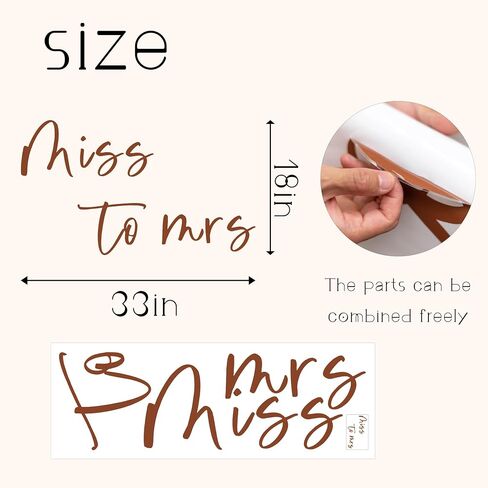 Miss to Mrs Decal -Bridal Shower Decorations Balloon Arch Decal, Photography Background Decal Bridal Shower Welcome Sign for Wedding Engagement Party (Brown Miss to Mrs) in Saudi Arabia