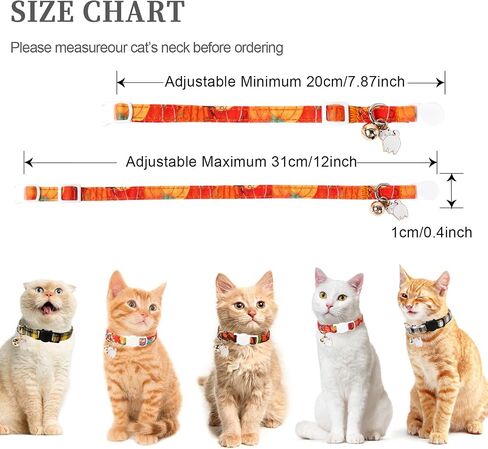 Unique style paws 2 Pack Autumn Halloween Kitten Collar Breakaway with Bell&Pendant, Adjustable Safety Coloeful Orange Brown Grid Cat Cotton Collar for Girl Boy Cat and Small Pet in Kuwait