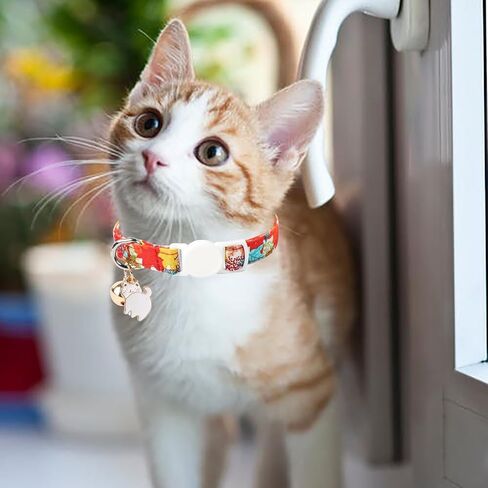 Unique style paws 2 Pack Autumn Halloween Kitten Collar Breakaway with Bell&Pendant, Adjustable Safety Coloeful Orange Brown Grid Cat Cotton Collar for Girl Boy Cat and Small Pet in Kuwait