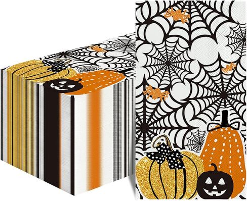 Horaldaily 100 Halloween Disposable Paper Decorative Guest Napkins, Scary Themed Cobweb Pumpkins Hand Towel for Party Lunch Dinner Kitchen Bathroom in Saudi Arabia