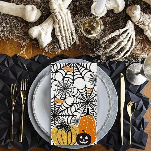 Horaldaily 100 Halloween Disposable Paper Decorative Guest Napkins, Scary Themed Cobweb Pumpkins Hand Towel for Party Lunch Dinner Kitchen Bathroom in Saudi Arabia