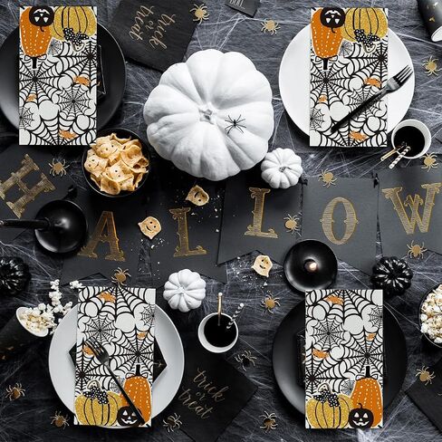 Horaldaily 100 Halloween Disposable Paper Decorative Guest Napkins, Scary Themed Cobweb Pumpkins Hand Towel for Party Lunch Dinner Kitchen Bathroom in Saudi Arabia