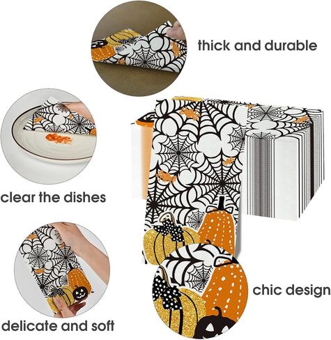 Horaldaily 100 Halloween Disposable Paper Decorative Guest Napkins, Scary Themed Cobweb Pumpkins Hand Towel for Party Lunch Dinner Kitchen Bathroom in Saudi Arabia