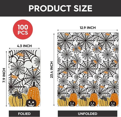Horaldaily 100 Halloween Disposable Paper Decorative Guest Napkins, Scary Themed Cobweb Pumpkins Hand Towel for Party Lunch Dinner Kitchen Bathroom in Saudi Arabia