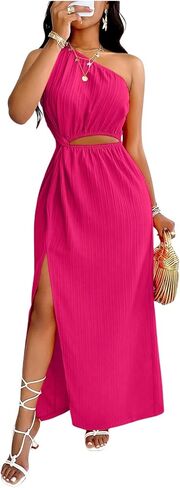 SOLY HUX Women's One Shoulder Twist Cut Out Split Dress Sleeveless Long Maxi Summer Dresses in Saudi Arabia