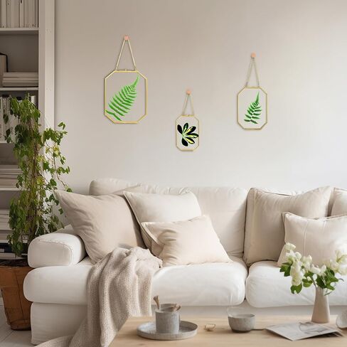 5.83 x 8.07 Inch Double Glass Frame for Pressed Flowers with Chain,Picture, Pressed Dried Flowers, Plant Specimen - Home Wall Hanging Decor, Octagon, Gold, Handmade (Gold-S) in Saudi Arabia