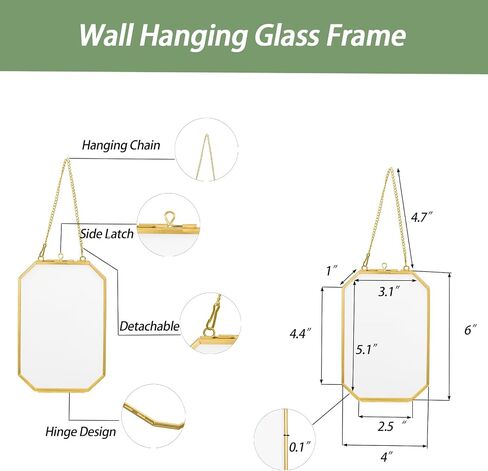 5.83 x 8.07 Inch Double Glass Frame for Pressed Flowers with Chain,Picture, Pressed Dried Flowers, Plant Specimen - Home Wall Hanging Decor, Octagon, Gold, Handmade (Gold-S) in Saudi Arabia