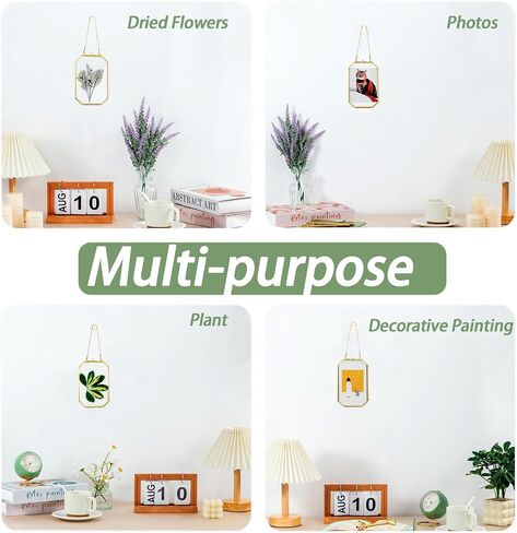 5.83 x 8.07 Inch Double Glass Frame for Pressed Flowers with Chain,Picture, Pressed Dried Flowers, Plant Specimen - Home Wall Hanging Decor, Octagon, Gold, Handmade (Gold-S) in Saudi Arabia