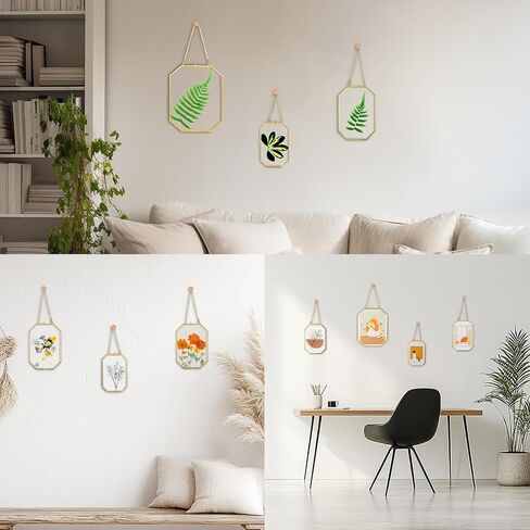 5.83 x 8.07 Inch Double Glass Frame for Pressed Flowers with Chain,Picture, Pressed Dried Flowers, Plant Specimen - Home Wall Hanging Decor, Octagon, Gold, Handmade (Gold-S) in Saudi Arabia