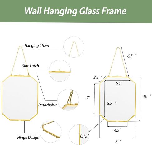 5.83 x 8.07 Inch Double Glass Frame for Pressed Flowers with Chain,Picture, Pressed Dried Flowers, Plant Specimen - Home Wall Hanging Decor, Octagon, Gold, Handmade (Gold-S) in Saudi Arabia