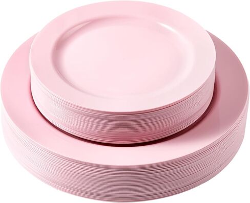60PCS Pink Plastic Plates, Heavy Duty Disposable Plates for Party & Wedding & Birthday - Include 30PCS 10.25inch Dinner Plates and 30PCS 7.5inch Dessert/Salad Plates in Saudi Arabia