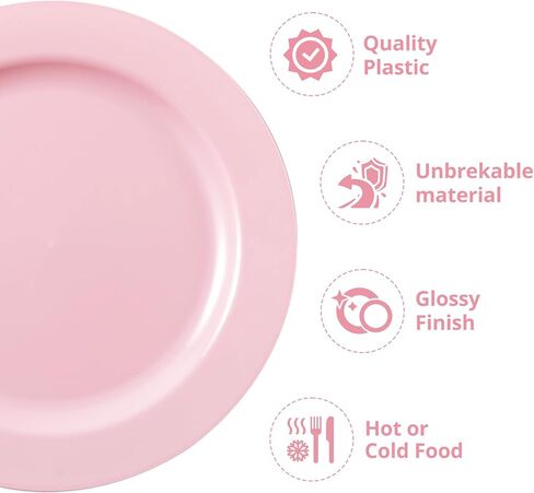 60PCS Pink Plastic Plates, Heavy Duty Disposable Plates for Party & Wedding & Birthday - Include 30PCS 10.25inch Dinner Plates and 30PCS 7.5inch Dessert/Salad Plates in Saudi Arabia