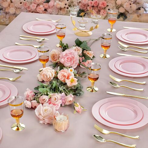 60PCS Pink Plastic Plates, Heavy Duty Disposable Plates for Party & Wedding & Birthday - Include 30PCS 10.25inch Dinner Plates and 30PCS 7.5inch Dessert/Salad Plates in Saudi Arabia