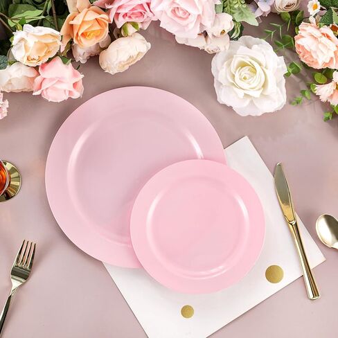 60PCS Pink Plastic Plates, Heavy Duty Disposable Plates for Party & Wedding & Birthday - Include 30PCS 10.25inch Dinner Plates and 30PCS 7.5inch Dessert/Salad Plates in Saudi Arabia