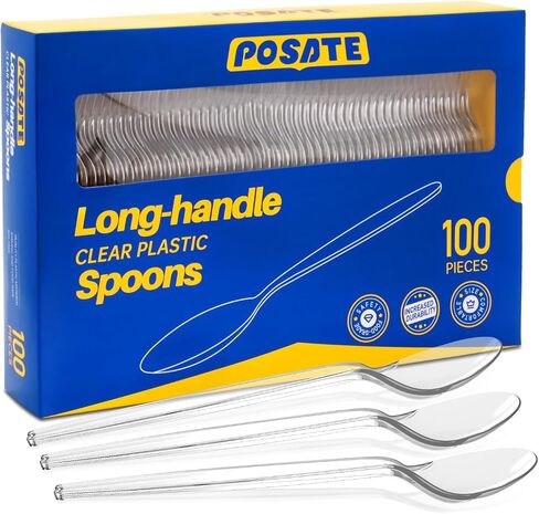 POSATE 7.1" Plastic Spoons Heavy Duty Disposable Teaspoons, Clear (100 Count) in Saudi Arabia