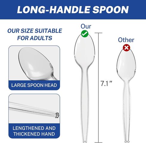 POSATE 7.1" Plastic Spoons Heavy Duty Disposable Teaspoons, Clear (100 Count) in Saudi Arabia