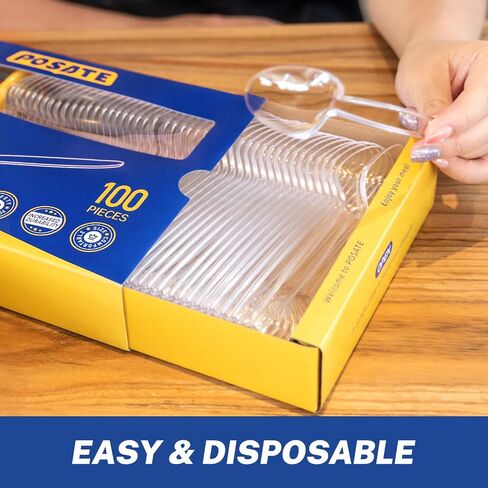 POSATE 7.1" Plastic Spoons Heavy Duty Disposable Teaspoons, Clear (100 Count) in Saudi Arabia