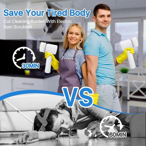 Electric Spin Scrubber，Cordless Spin Scrubber with 5 Replaceable Brush Heads for Bathtub, Floor, Sink，Wall, Tile, Toilet，Car, White, W-001 in Saudi Arabia