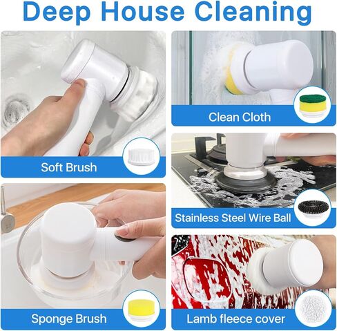 Electric Spin Scrubber，Cordless Spin Scrubber with 5 Replaceable Brush Heads for Bathtub, Floor, Sink，Wall, Tile, Toilet，Car, White, W-001 in Saudi Arabia