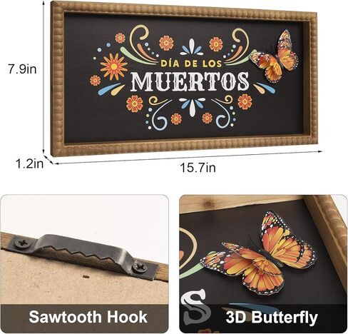 علامة Dia De Los Muertos، 15.7 × 7.9 بوصة ديكور فني جداري خشبي ليوم المذبح الميت، رف طاولة Ofrenda عباءة ديكورات داخلية للمنزل in Kuwait