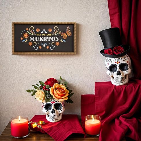 علامة Dia De Los Muertos، 15.7 × 7.9 بوصة ديكور فني جداري خشبي ليوم المذبح الميت، رف طاولة Ofrenda عباءة ديكورات داخلية للمنزل in Kuwait