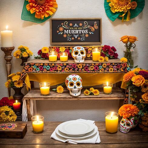 علامة Dia De Los Muertos، 15.7 × 7.9 بوصة ديكور فني جداري خشبي ليوم المذبح الميت، رف طاولة Ofrenda عباءة ديكورات داخلية للمنزل in Kuwait