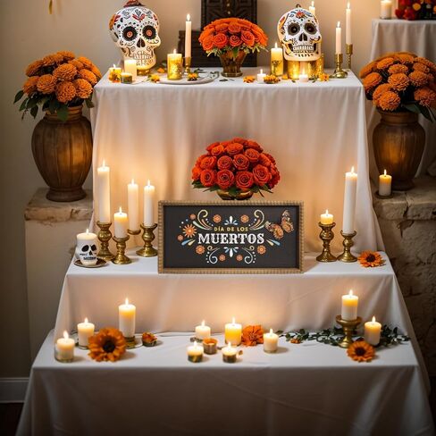 علامة Dia De Los Muertos، 15.7 × 7.9 بوصة ديكور فني جداري خشبي ليوم المذبح الميت، رف طاولة Ofrenda عباءة ديكورات داخلية للمنزل in Kuwait