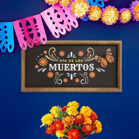 علامة Dia De Los Muertos، 15.7 × 7.9 بوصة ديكور فني جداري خشبي ليوم المذبح الميت، رف طاولة Ofrenda عباءة ديكورات داخلية للمنزل in Kuwait