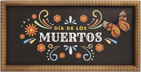 علامة Dia De Los Muertos، 15.7 × 7.9 بوصة ديكور فني جداري خشبي ليوم المذبح الميت، رف طاولة Ofrenda عباءة ديكورات داخلية للمنزل in Kuwait