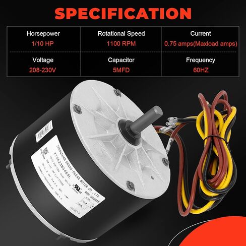 Kondensatorvifte Motor 3S046 Y7S623B548L HB33GQ230 1/10 HP 208-230 Volt Passer for GE Genteq Passer for Carrier，# HC33GE235A HC33GE235 in Saudi Arabia