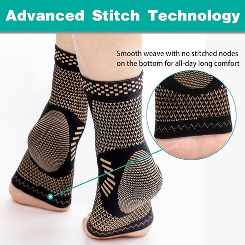 Ankle Brace for Women & Men, Ankle Compression Sleeve Support Copper Infused Ankle Brace for Sprained Ankle, Plantar Fasciitis Sports, Achilles Tendonitis Pain Relief, Copper Black, M in Saudi Arabia