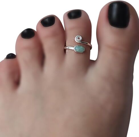 925 Sterling Silver Amazonite Stone Toe Ring/Knuckle Ring - Small Adjustabl Dainty Open Ring | Handmade by MiYa Jewelry Creations (Amazonite) in Saudi Arabia