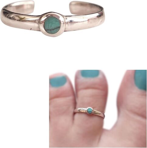 925 Sterling Silver Amazonite Stone Toe Ring/Knuckle Ring - Small Adjustabl Dainty Open Ring | Handmade by MiYa Jewelry Creations (Amazonite) in Saudi Arabia