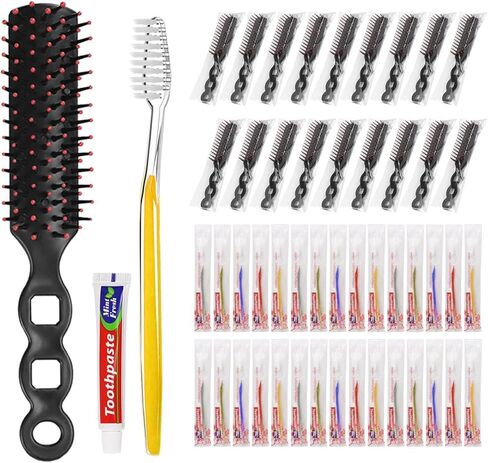 Disposable Toothbrushes with Toothpaste Individually Wrapped Bulk,Hair Brushes in Bulk for Homeless,Travel Hotel Shelter Charity Nursing (100) in Kuwait