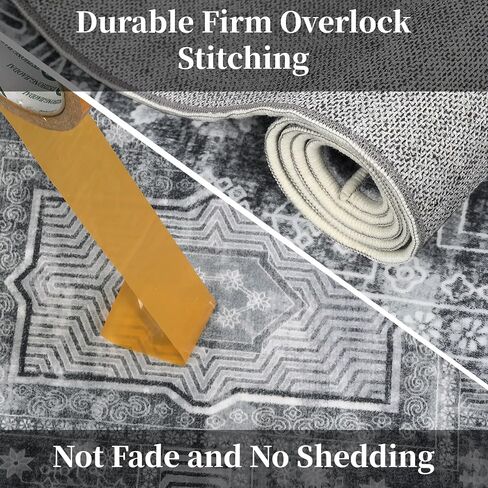 Washable Runner Rug, 2'x8' Non-Slip Vintage Hallway Rug Runner with Rubber Backing, Stain Resistant & Low Pile Faux Wool Distressed Carpet for Bedroom Kitchen Laundry Entrance Grey in Saudi Arabia