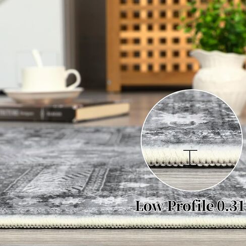 Washable Runner Rug, 2'x8' Non-Slip Vintage Hallway Rug Runner with Rubber Backing, Stain Resistant & Low Pile Faux Wool Distressed Carpet for Bedroom Kitchen Laundry Entrance Grey in Saudi Arabia