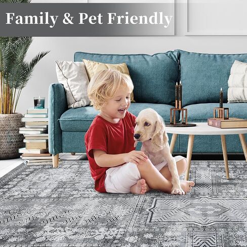 Washable Runner Rug, 2'x8' Non-Slip Vintage Hallway Rug Runner with Rubber Backing, Stain Resistant & Low Pile Faux Wool Distressed Carpet for Bedroom Kitchen Laundry Entrance Grey in Saudi Arabia