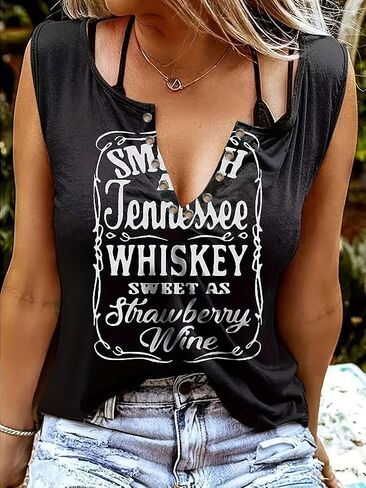 Women's Smooth As Tennessee Whiskey Sweet As Strawberry Wine T Shirt V Neck Ring Hole Short Sleeve Country Music Tee Top in Saudi Arabia