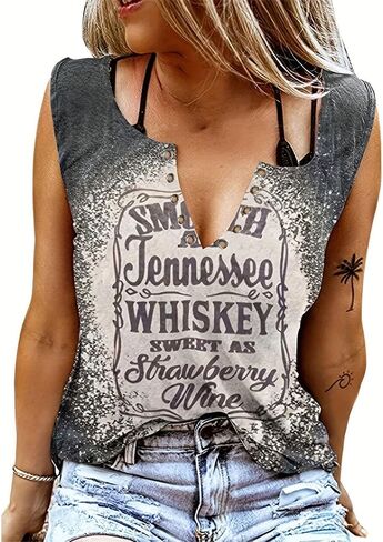 Women's Smooth As Tennessee Whiskey Sweet As Strawberry Wine T Shirt V Neck Ring Hole Short Sleeve Country Music Tee Top in Saudi Arabia
