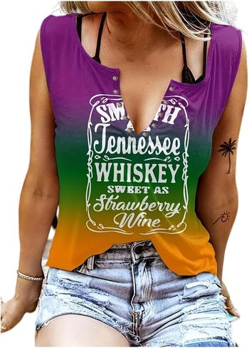 Women's Smooth As Tennessee Whiskey Sweet As Strawberry Wine T Shirt V Neck Ring Hole Short Sleeve Country Music Tee Top in Saudi Arabia