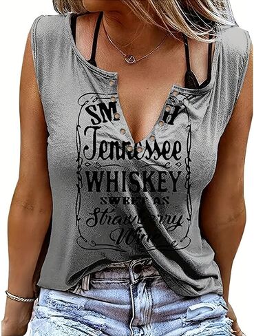 Women's Smooth As Tennessee Whiskey Sweet As Strawberry Wine T Shirt V Neck Ring Hole Short Sleeve Country Music Tee Top in Saudi Arabia