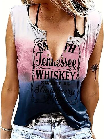 Women's Smooth As Tennessee Whiskey Sweet As Strawberry Wine T Shirt V Neck Ring Hole Short Sleeve Country Music Tee Top in Saudi Arabia