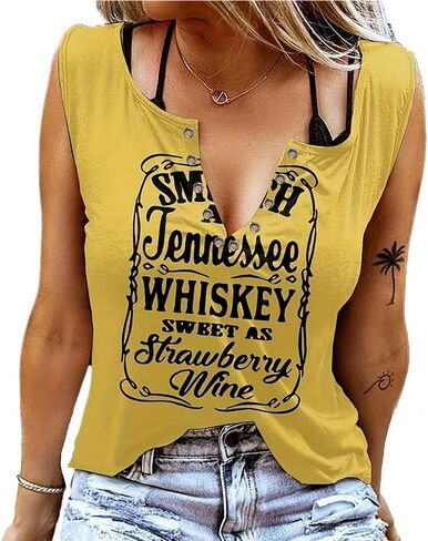 Women's Smooth As Tennessee Whiskey Sweet As Strawberry Wine T Shirt V Neck Ring Hole Short Sleeve Country Music Tee Top in Saudi Arabia